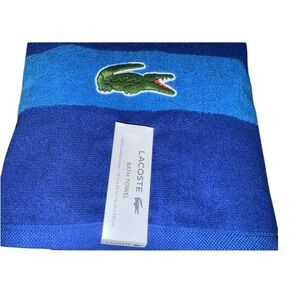 Lacoste Bath Towels Luxury Blue Cotton with Crocodile Logo 30 x 52 NWT
